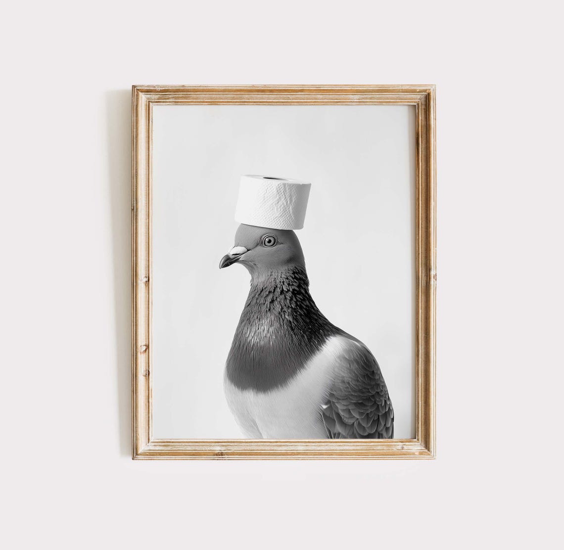 Elegant Pigeon With Toilet Paper Hat Funny Black White Poster