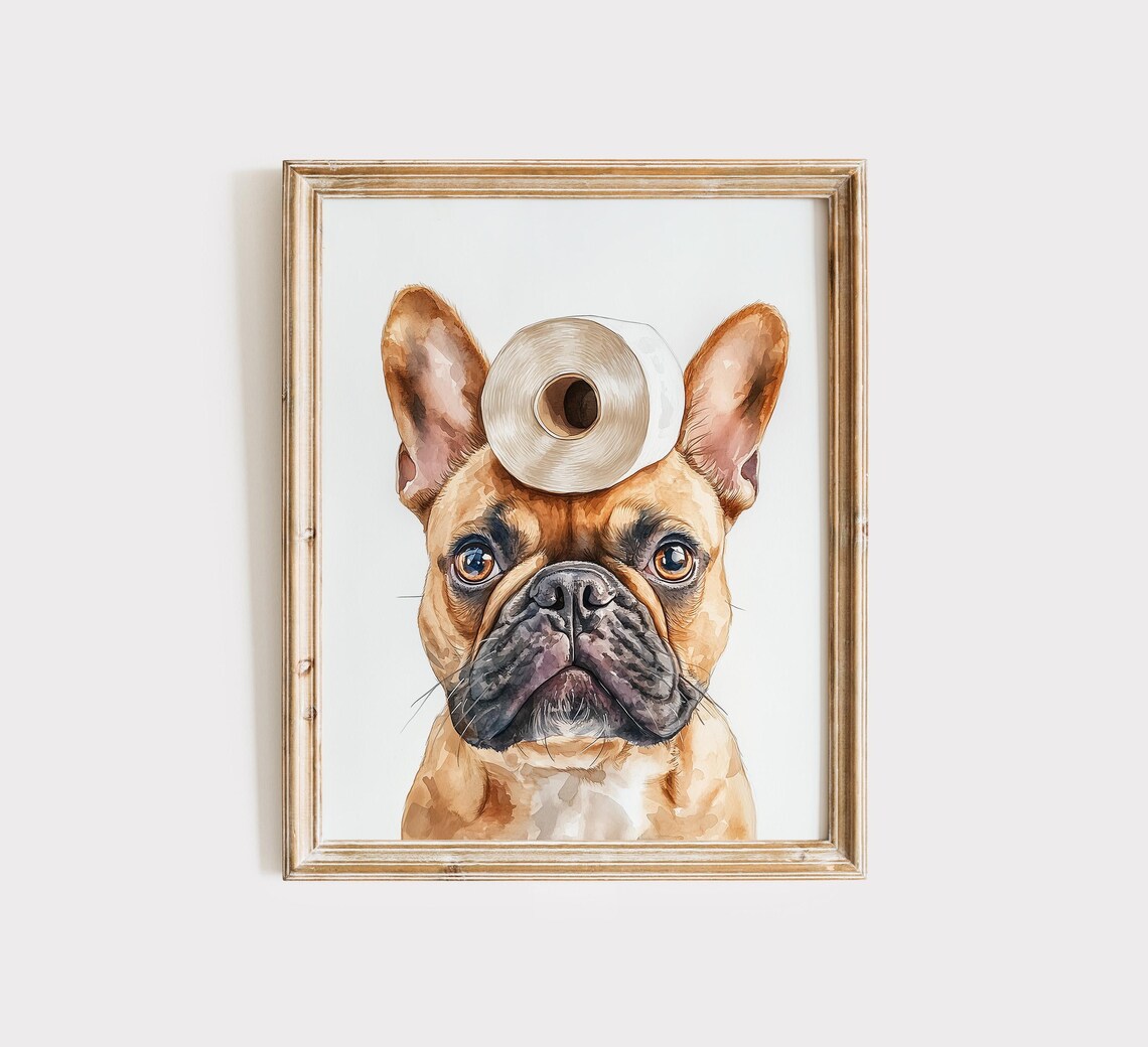 French Bulldog Watercolor Toilet Paper Roll Head Funny Dog Poster
