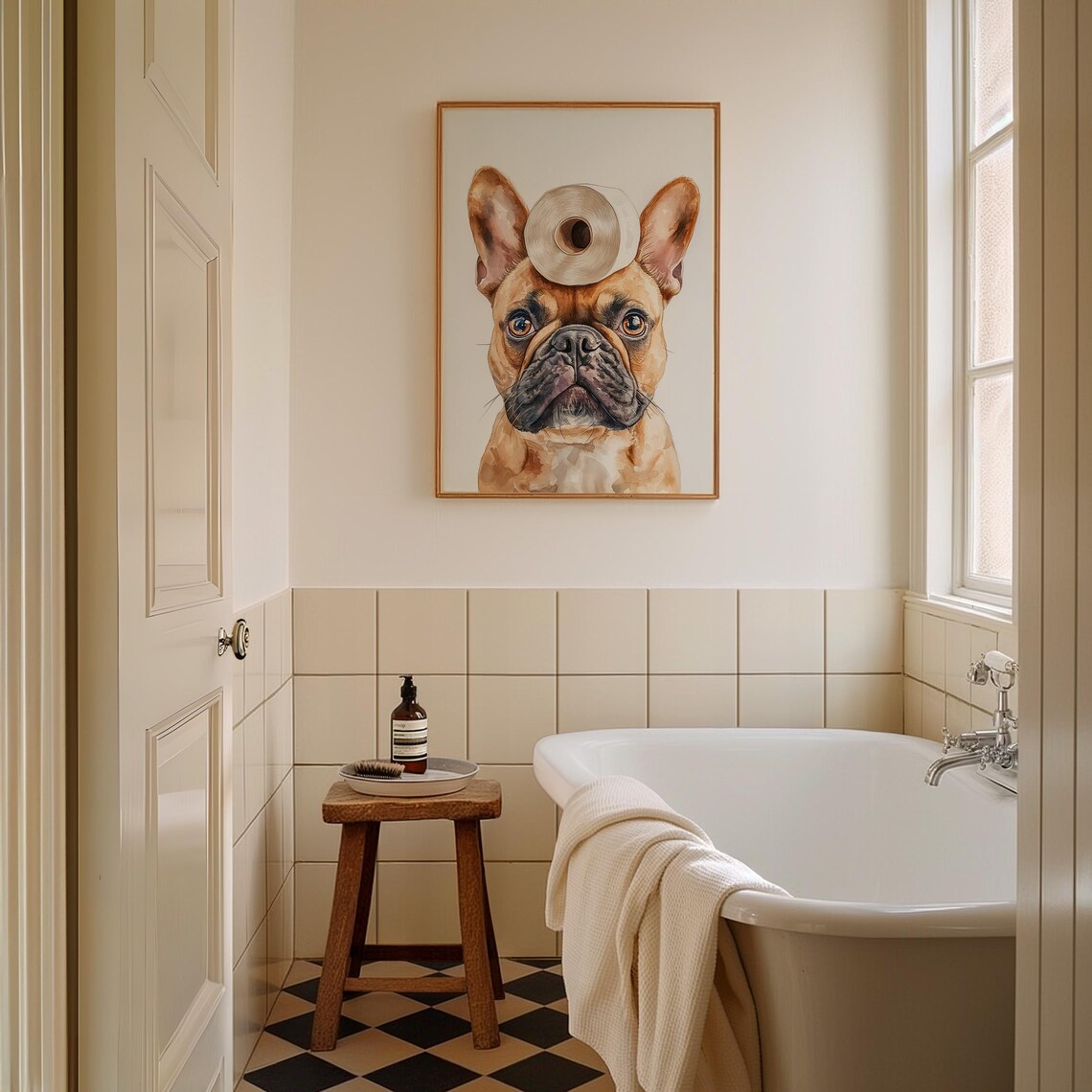 French Bulldog Watercolor Toilet Paper Roll Head Funny Dog Poster - Image 2