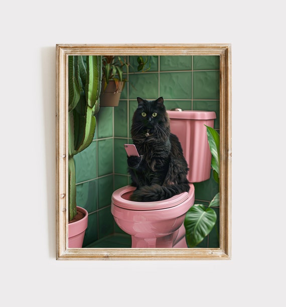 Black Cat Painting Black Cats Bathroom Decor Wall Art For Bathroom Funny Art Home Decor Funny Wall Art