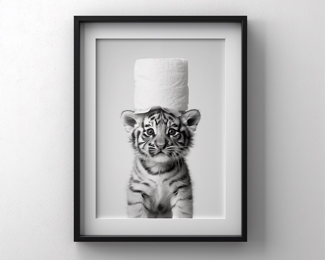 Tiger Poster, Black And White Bathroom Wall Art - Image 3