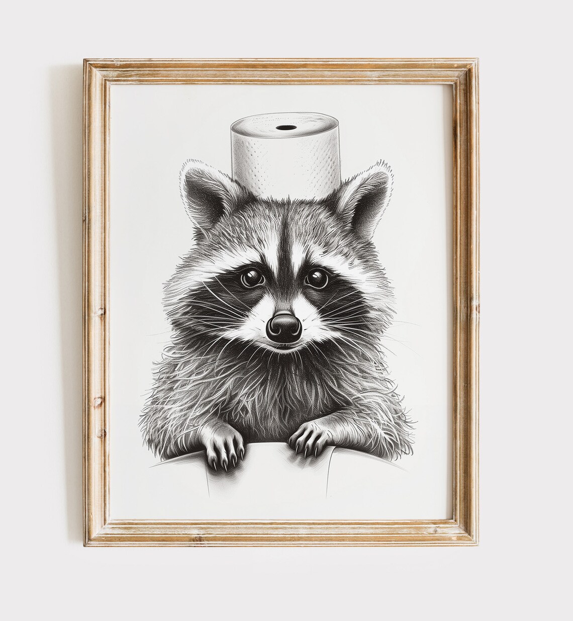 Raccoon Peeking Toilet Paper Roll Hat Sketch Cute Funny Pet Poster - Image 2