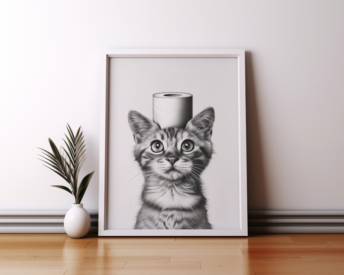 Bathroom Sign Black Cat Painting Print Cat Line Art Poster Bathroom Wall Art Bathroom Kids Print Bath Decor Bathroom Animal Art Toilet Sign - Image 3