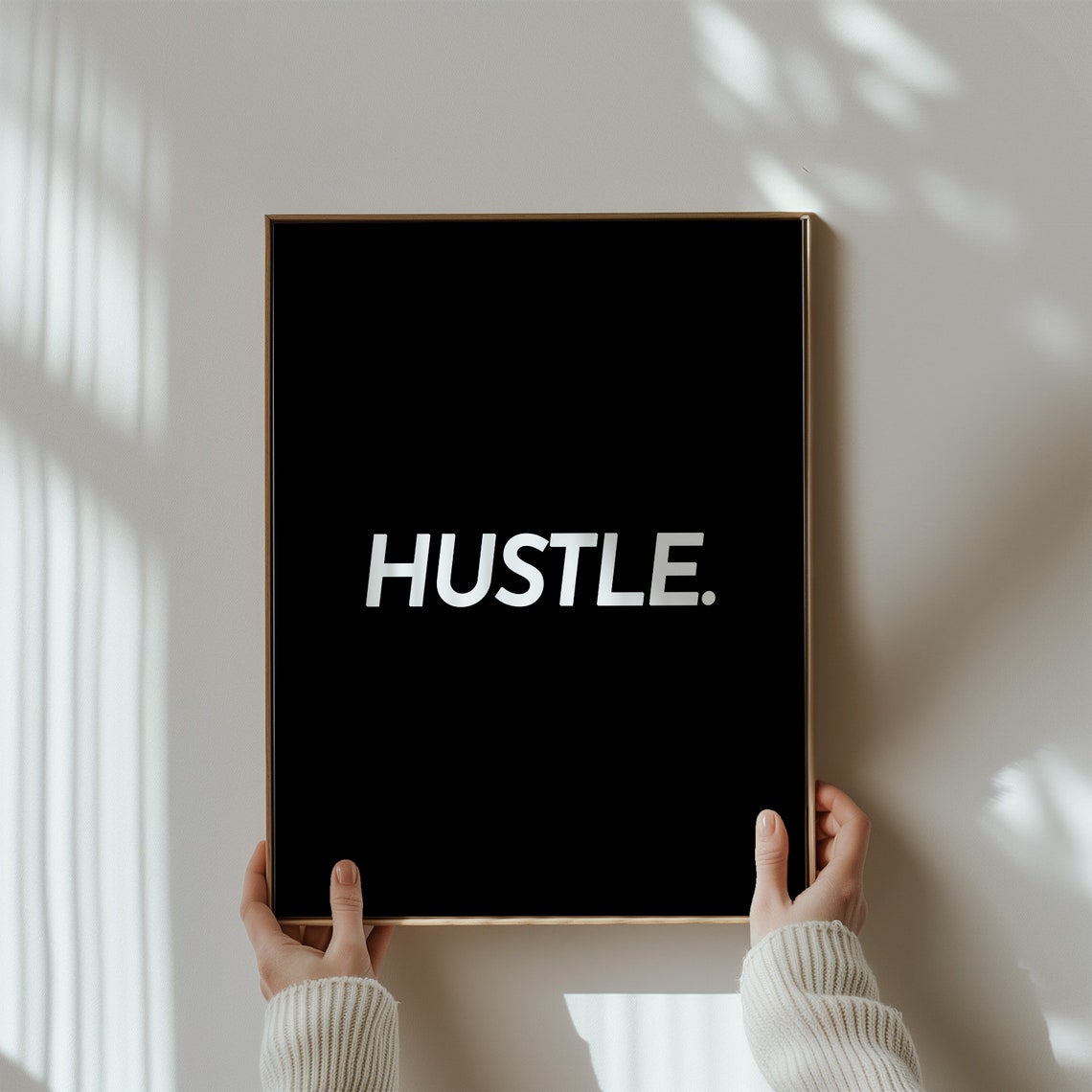 Hustle Minimalist Black And White Bold Typography Office Quote Poster - Image 2