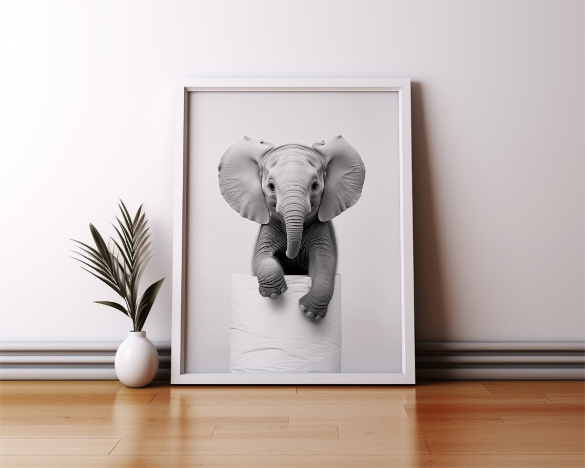 Elephant Animal Bathroom Art Print, Black And White - Image 2