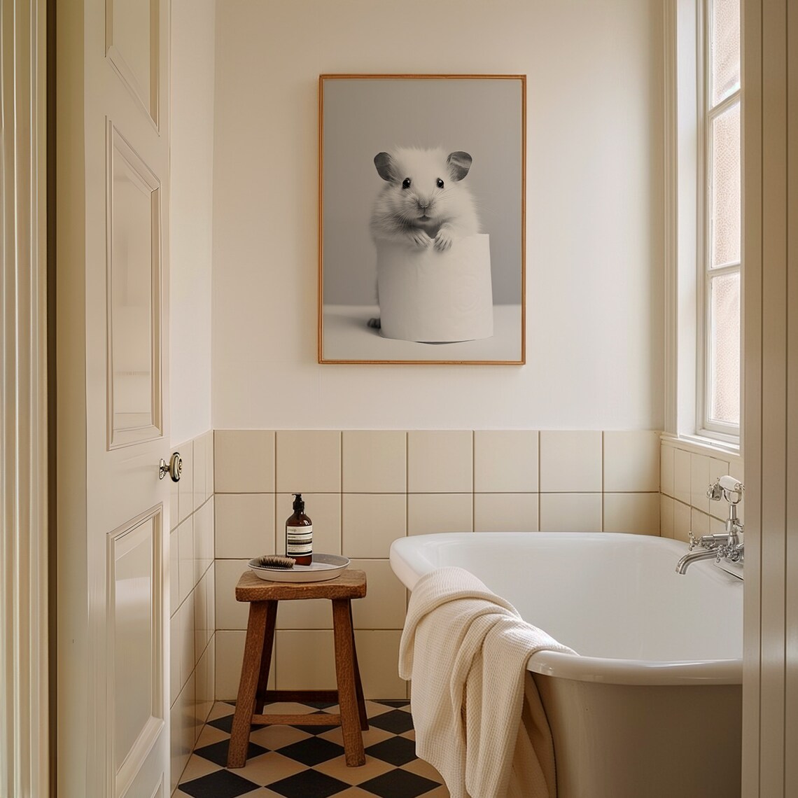 Cute White Hamster Over Toilet Paper Roll Funny Bathroom Poster - Image 2
