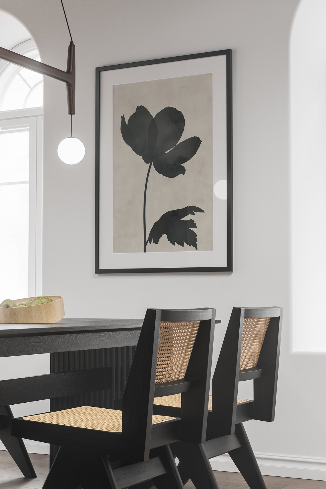 Black Flower Silhouette Minimalist Botanical Modern Floral Art Poster - Image 3