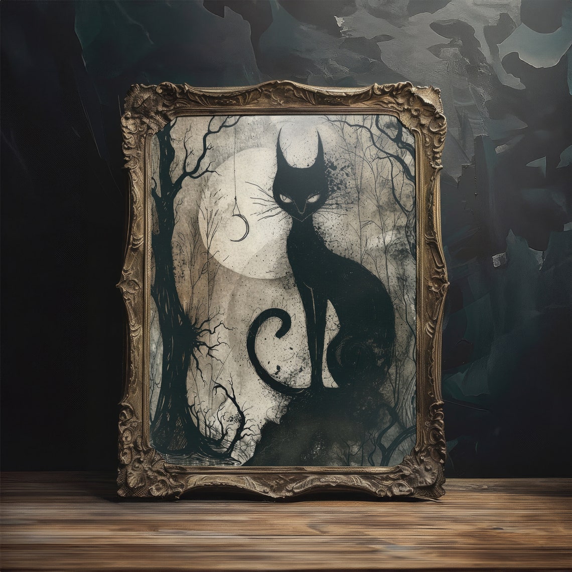 Black Cat Moody Whimsigoth Art Print - Image 3