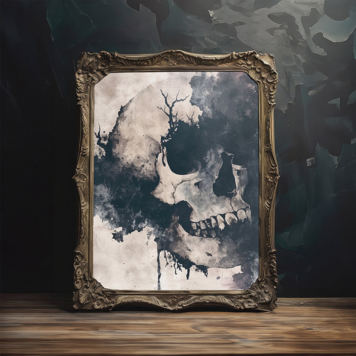 Grungy Skull Watercolor Painting Dark Aesthetic Wall Decor Print - Image 4
