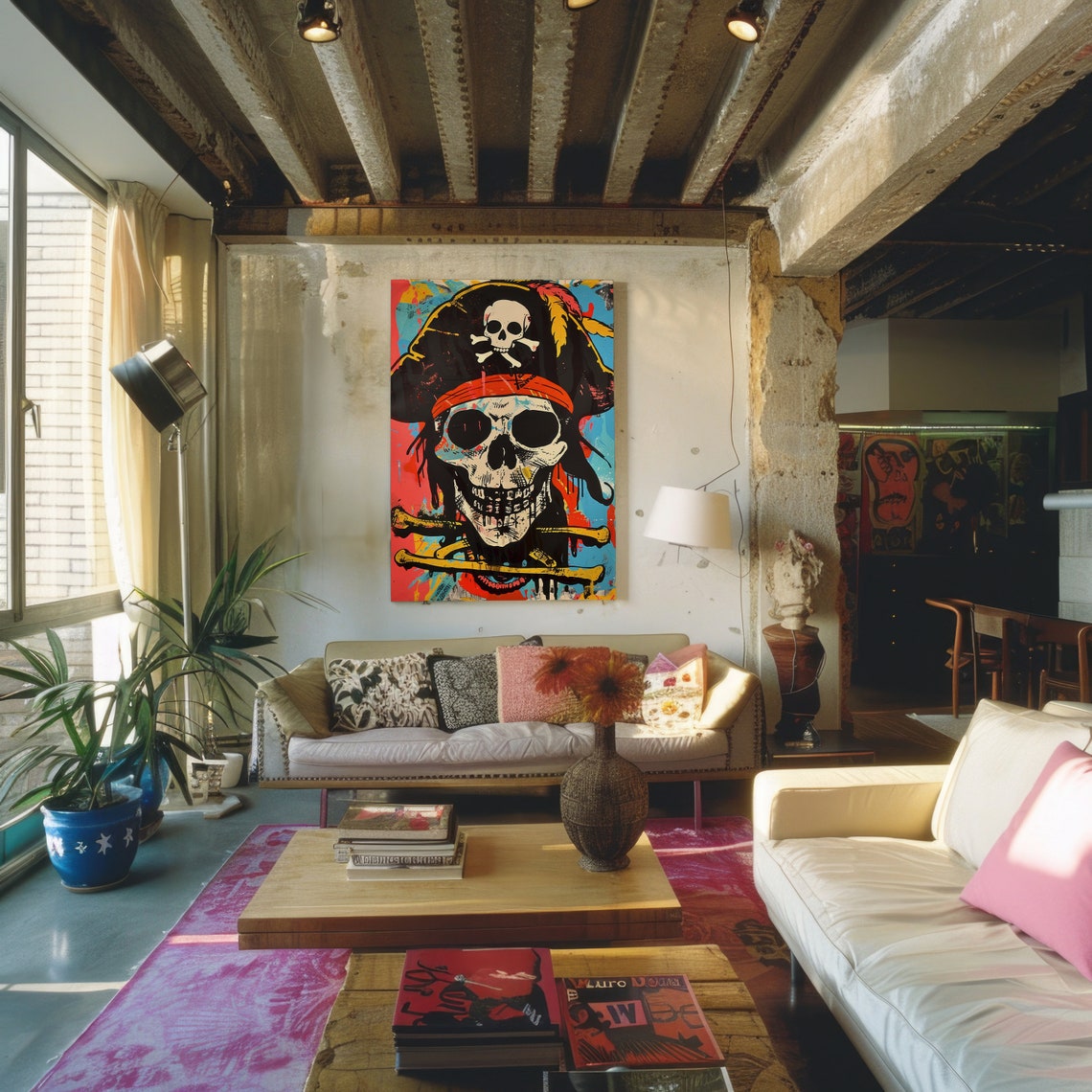 Jolly Roger Pirate Skull Pop Art Print Colorful Graffiti Wall Decor - Image 4