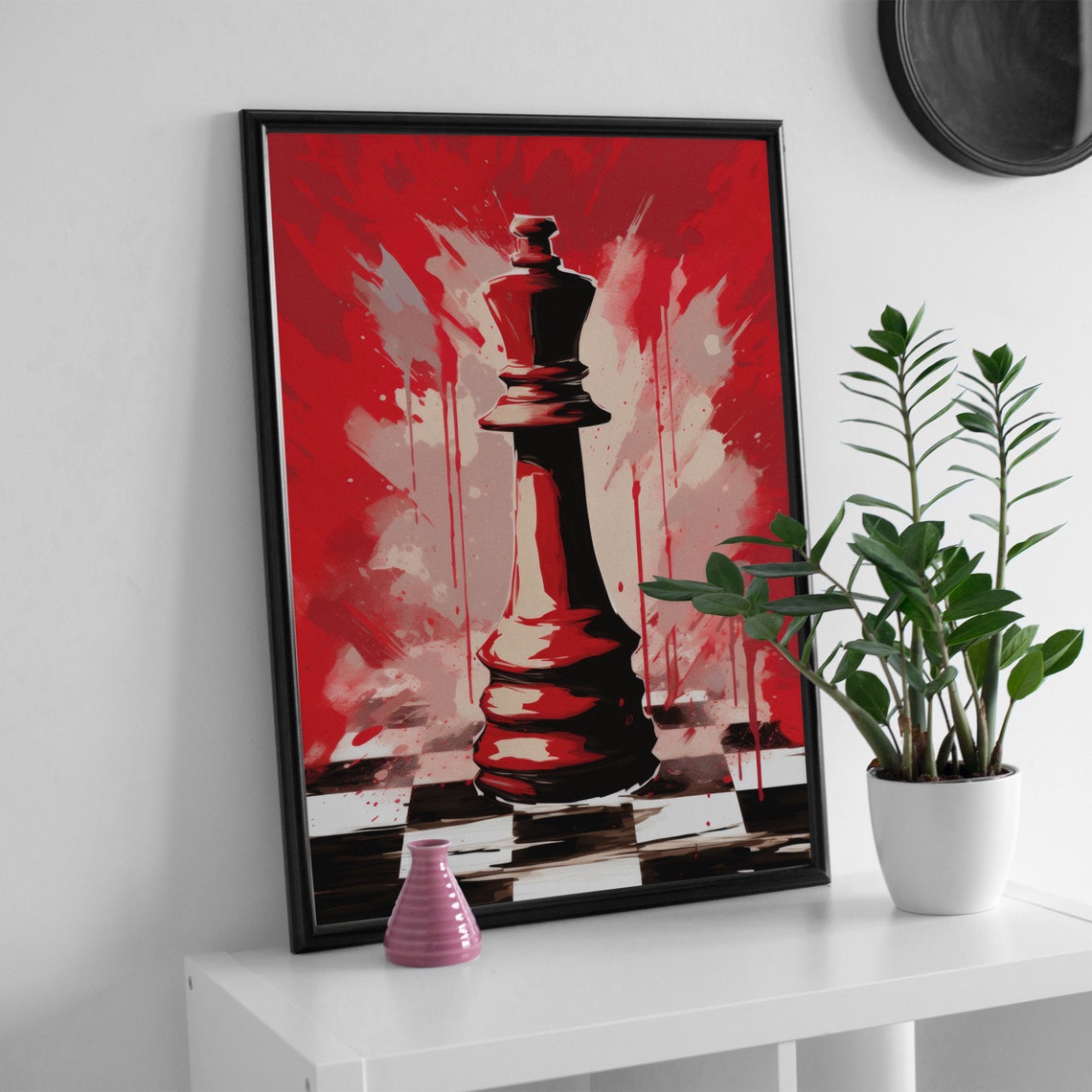 Chess Queen Piece Bold Red Pop Art Dramatic Strategy Game Poster - Image 2