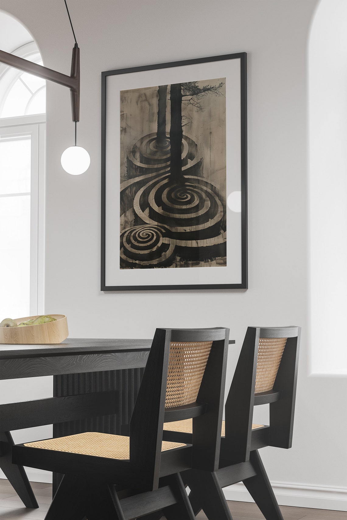 Surreal Tree Spiral Art Black White Circular Roots Wall Poster - Image 3