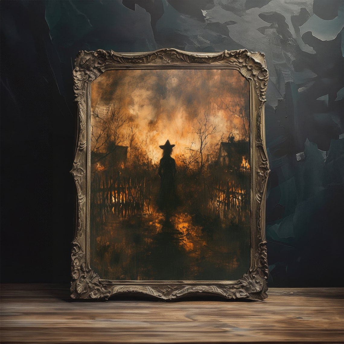 Witch Silhouette Fiery Dusk Vintage Dark Cottagecore Art Poster - Image 2