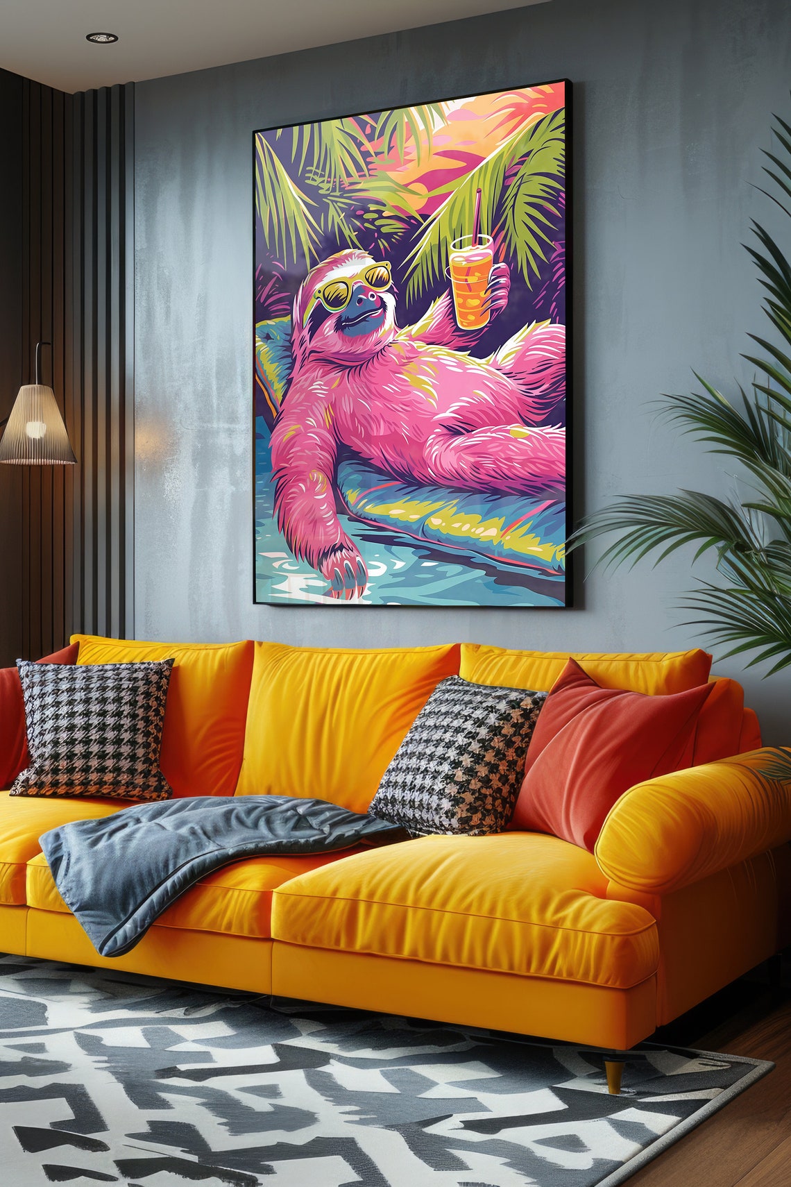 Pink Sloth Sunglasses Pool Float Cocktail Tropical Pop Art Poster - Image 2