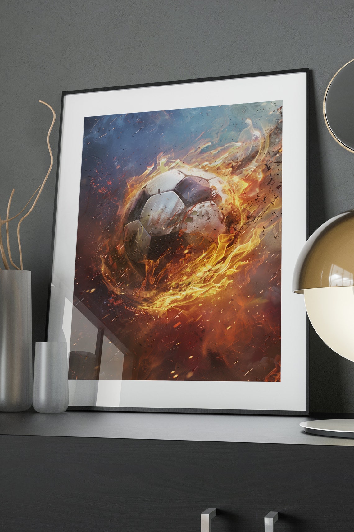 Burning Soccer Ball Poster Wall Art Instant Football Club Wall Decor Sports Themed Teen Room Decor Art Print - Image 4