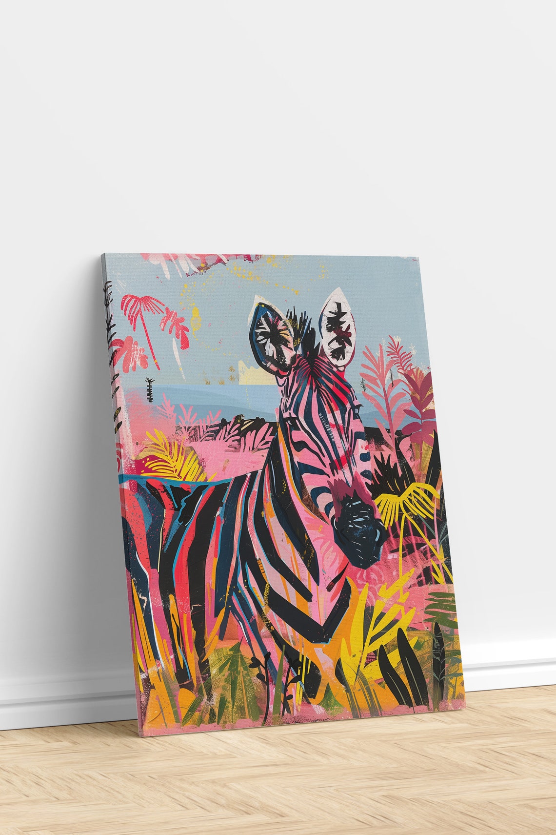 Maximalist Zebra Poster Print Wall Art Trendy Hot Pink Wall Decor Abstract Pop Art Painting Safari Art Print - Image 3