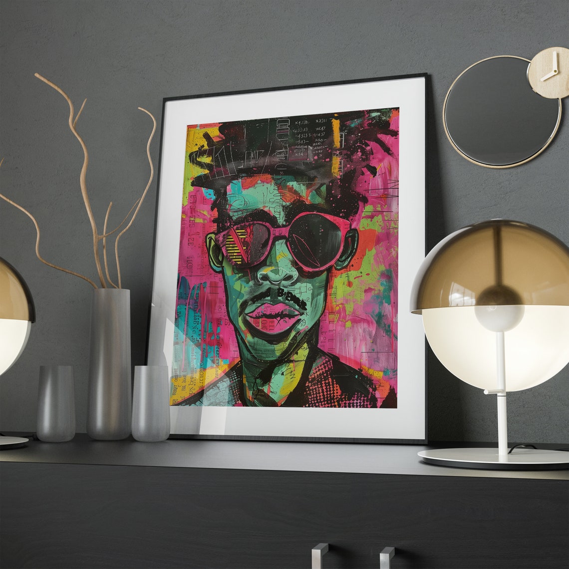 Colorful Pop Art Man Portrait Print Pink Sunglasses Graffiti Style - Image 3