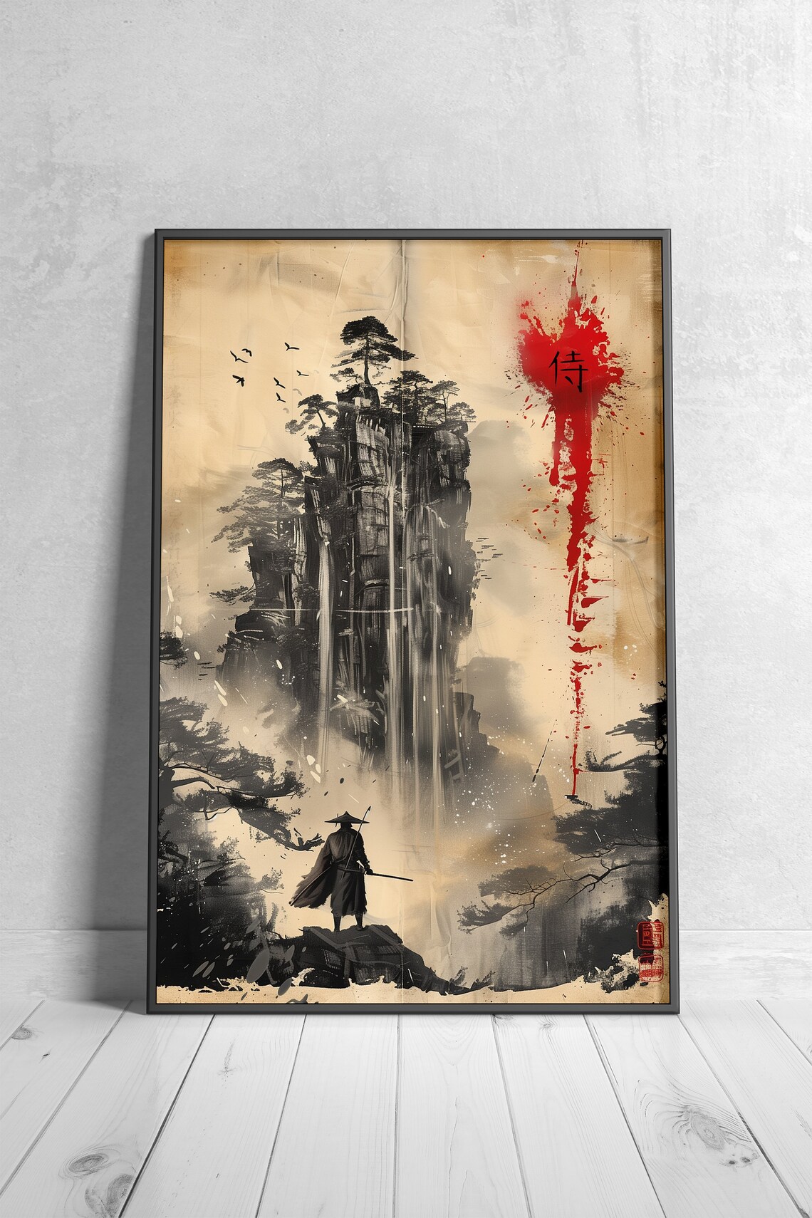 Japanese Vintage Samurai Sumi-E Art Print - Image 4