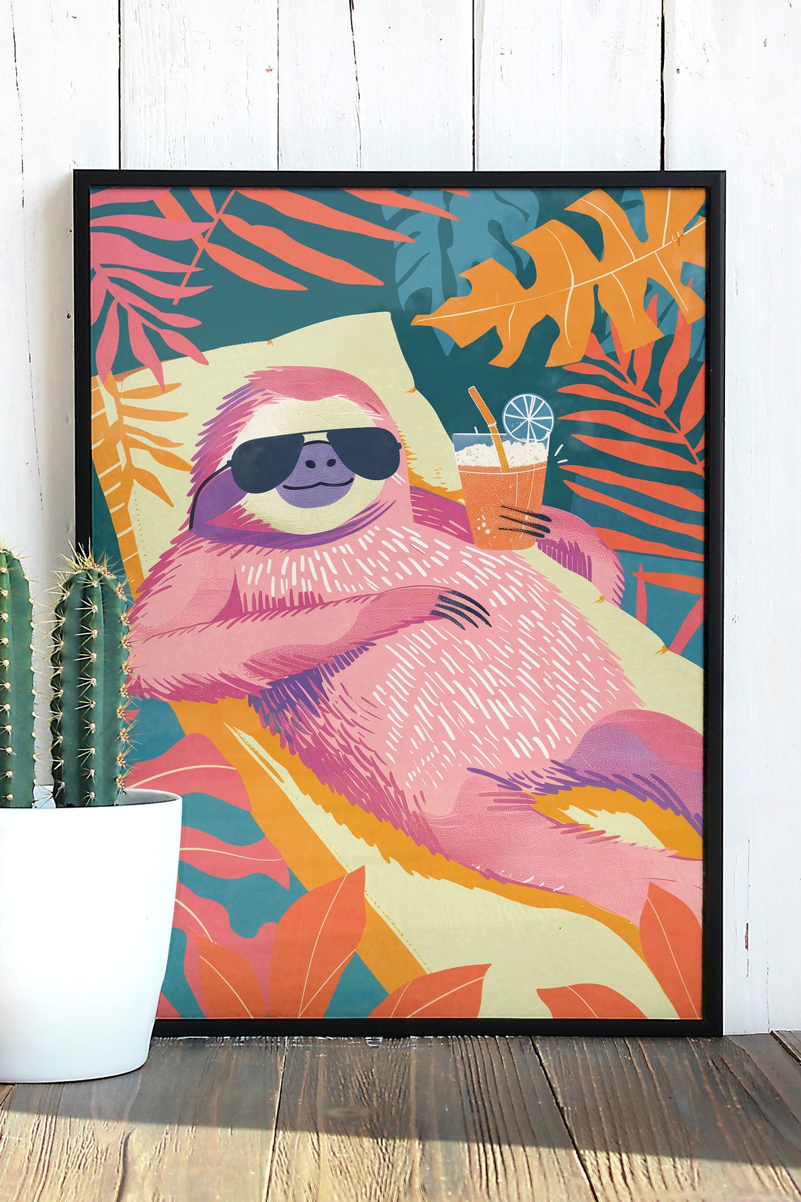 Lazy Sloth Poster Trendy Wall Art Whimsical Furry Art Funny Cocktail Bar Decor Modern Maximalist Art Print - Image 3