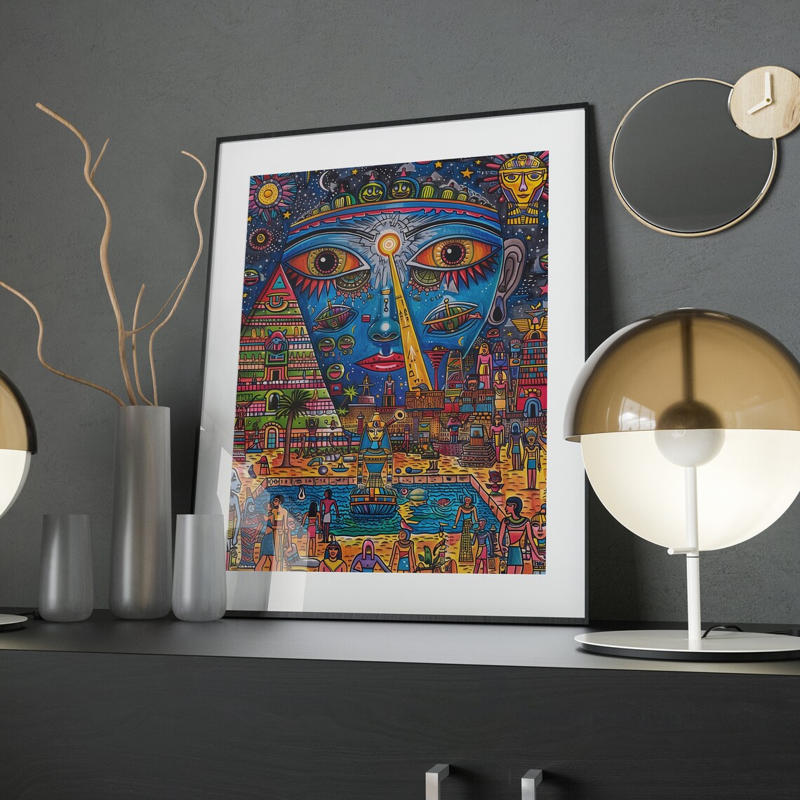 Surreal Ancient Egypt Illustration Wall Art Maxmimalist Print Vibrant Trippy Wall Decor Whimsical Pop Art Poster - Image 4