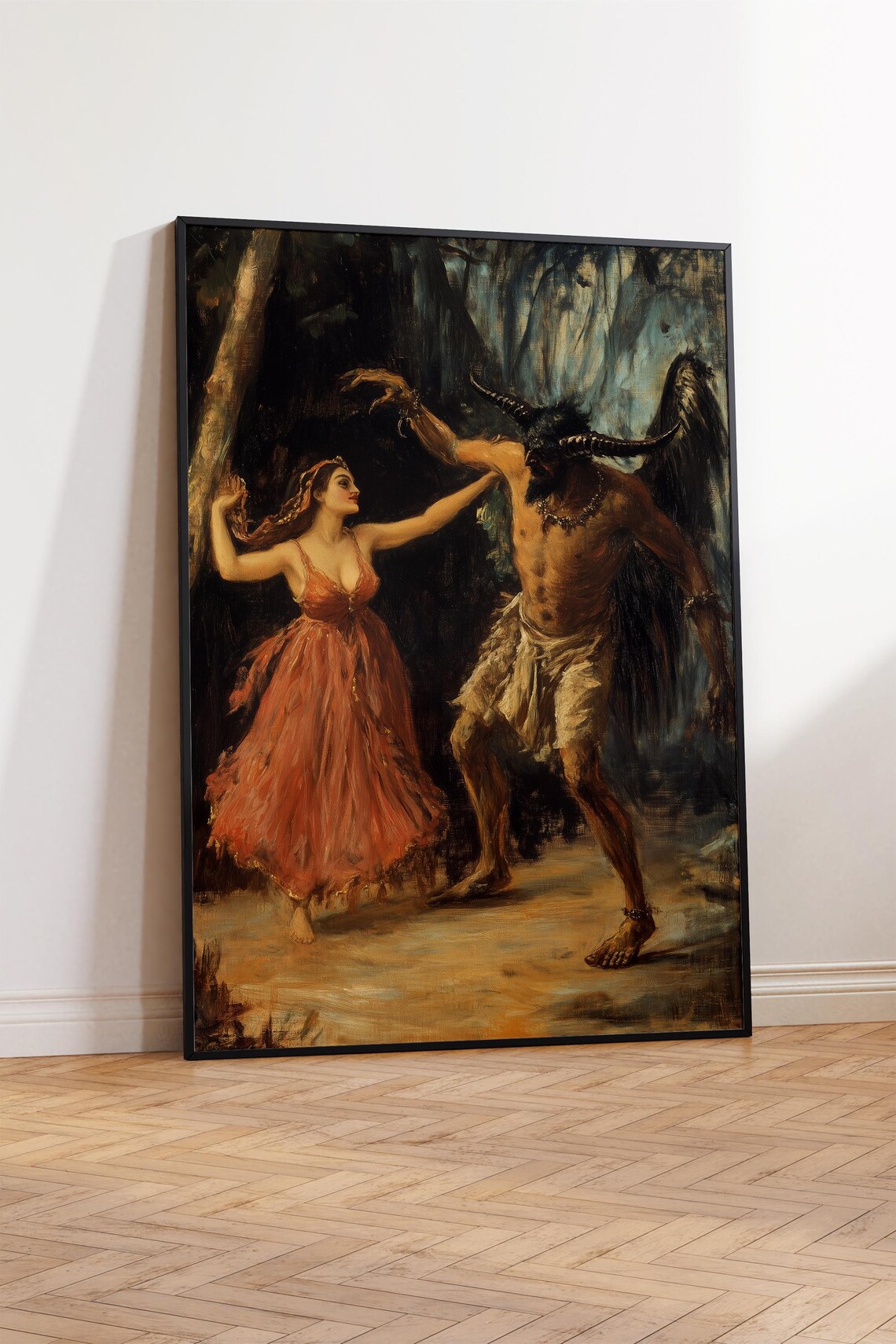 Red Dress Dancer with Horned Forest Demon Dark Mythology Poster - Image 3