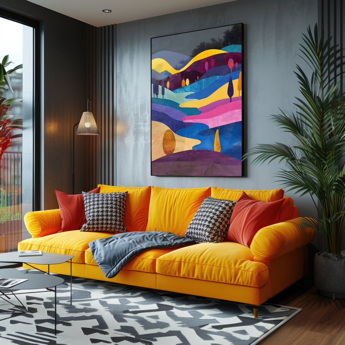 Colorful Rolling Hills Night Modern Art Deco Landscape Poster - Image 4