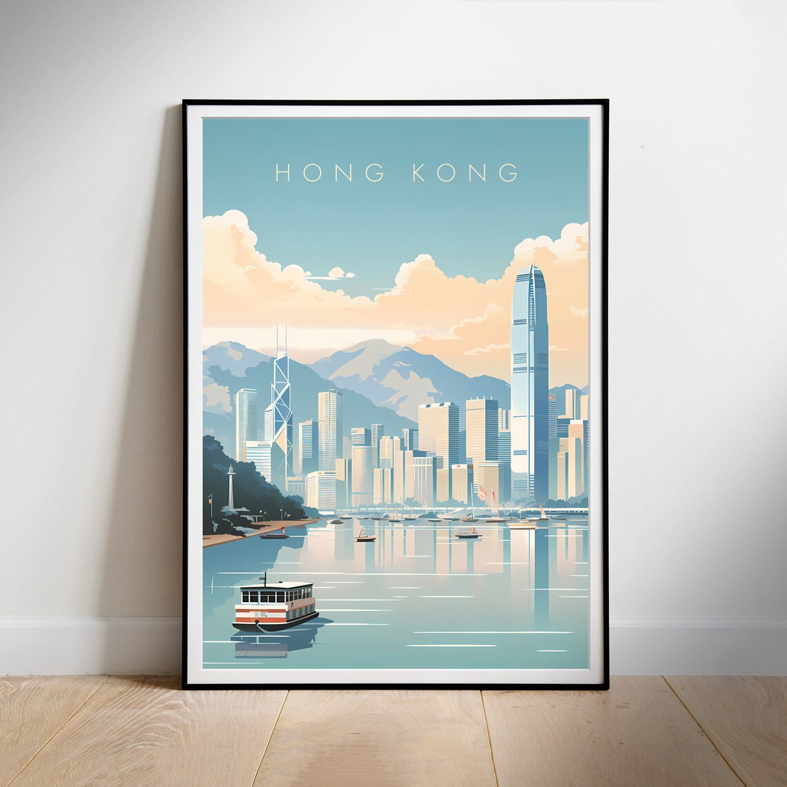 Hong Kong Victoria Harbour Skyline Ferry Harbor View Travel Poster