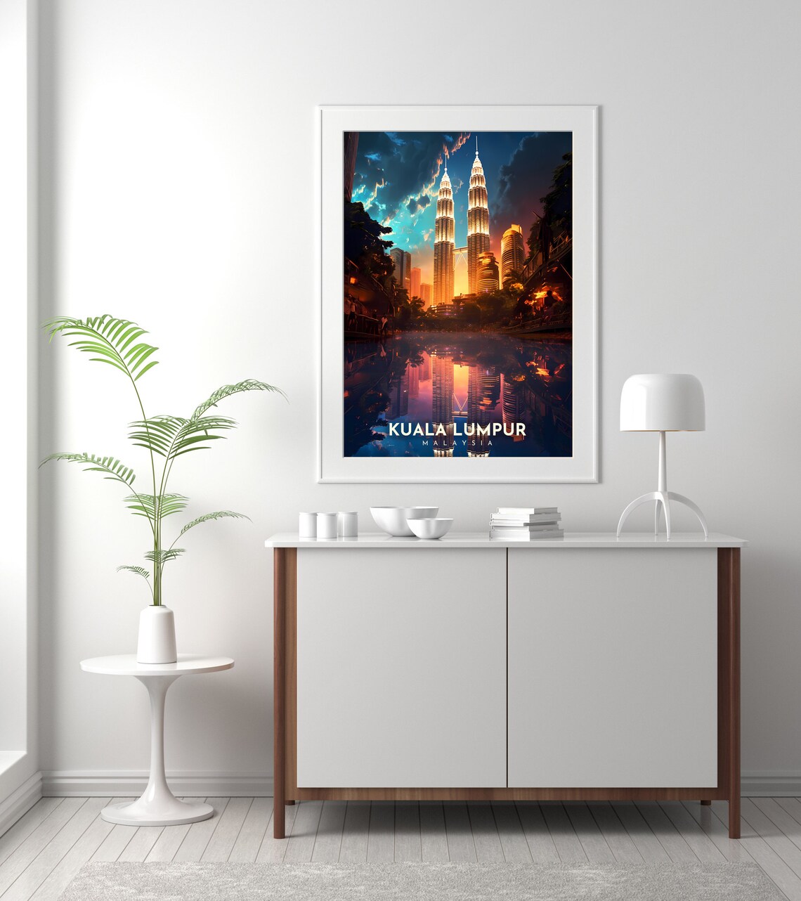 Kuala Lumpur Malaysia Twin Towers Night Reflection City Travel Poster - Image 2