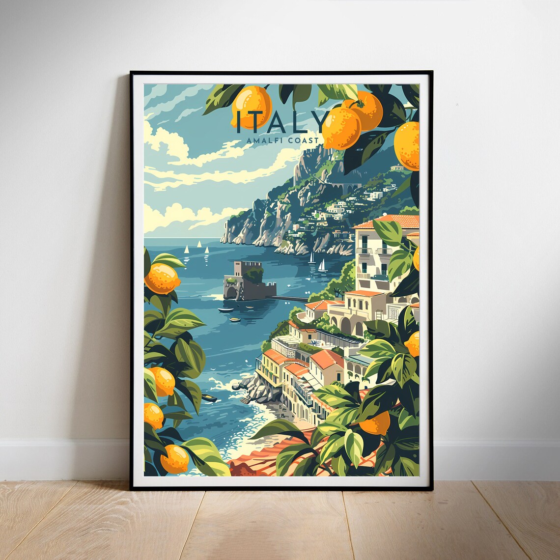 Italy Amalfi Coast Lemon Groves Seaside Village Retro Travel Poster - Image 3