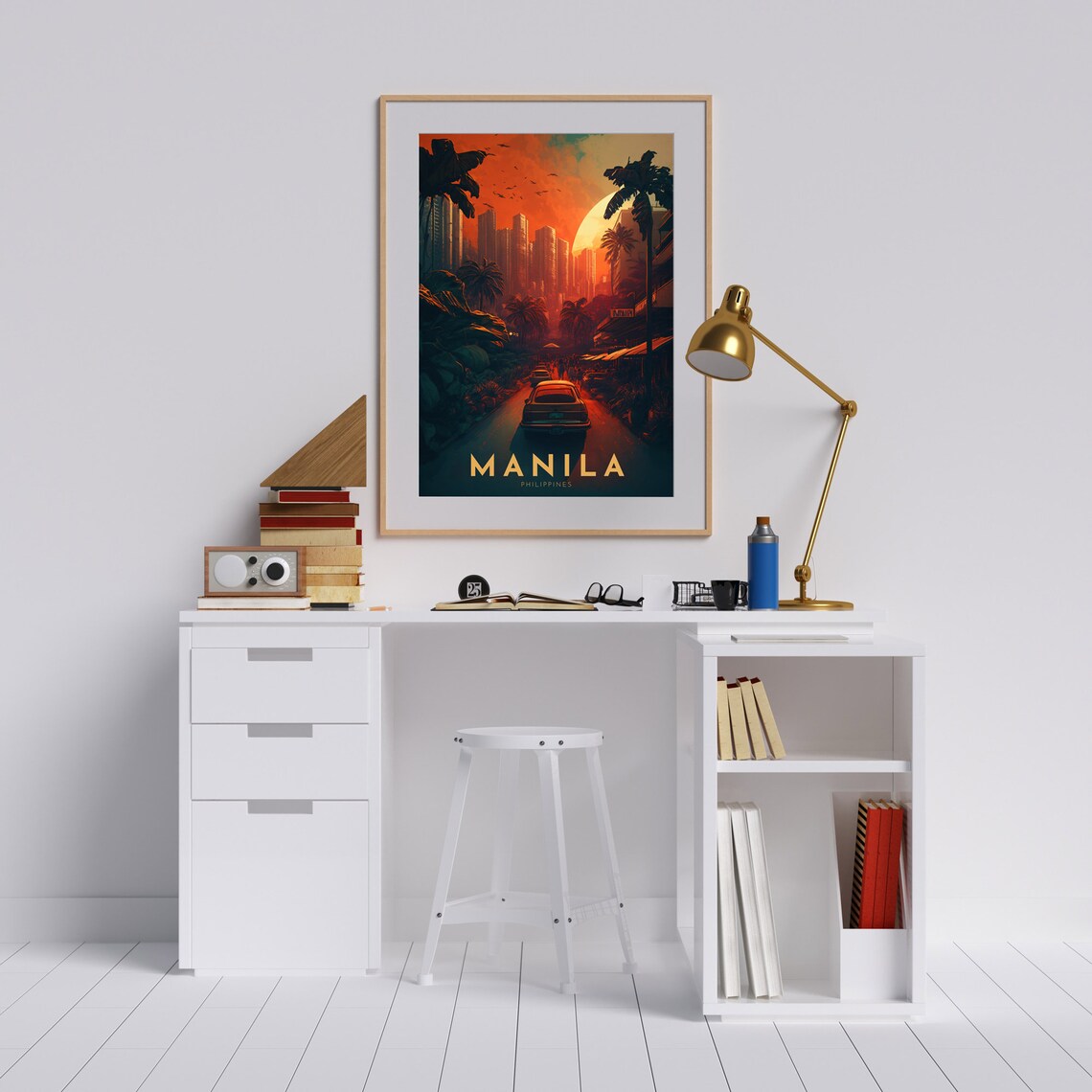 Manila Philippines Sunset Street Scene Retro City Travel Poster - Image 2