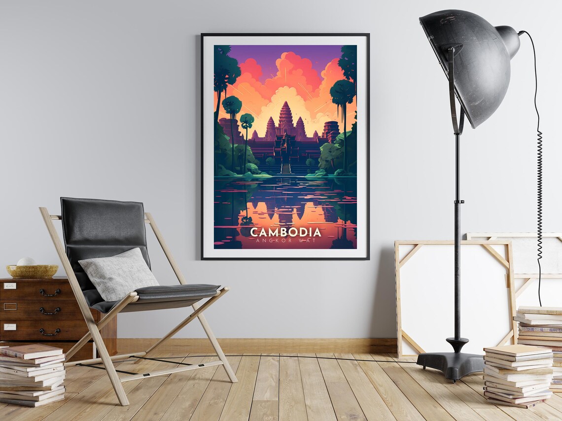 Cambodia Travel Poster, Angkor Wat Wall Print - Image 2