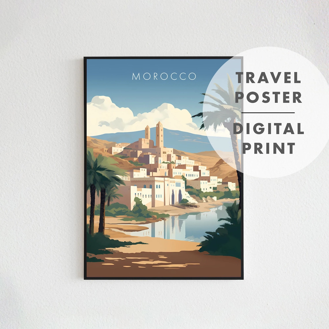 Morocco Kasbah Riverside Palm Oasis Retro Africa Travel Poster - Image 2