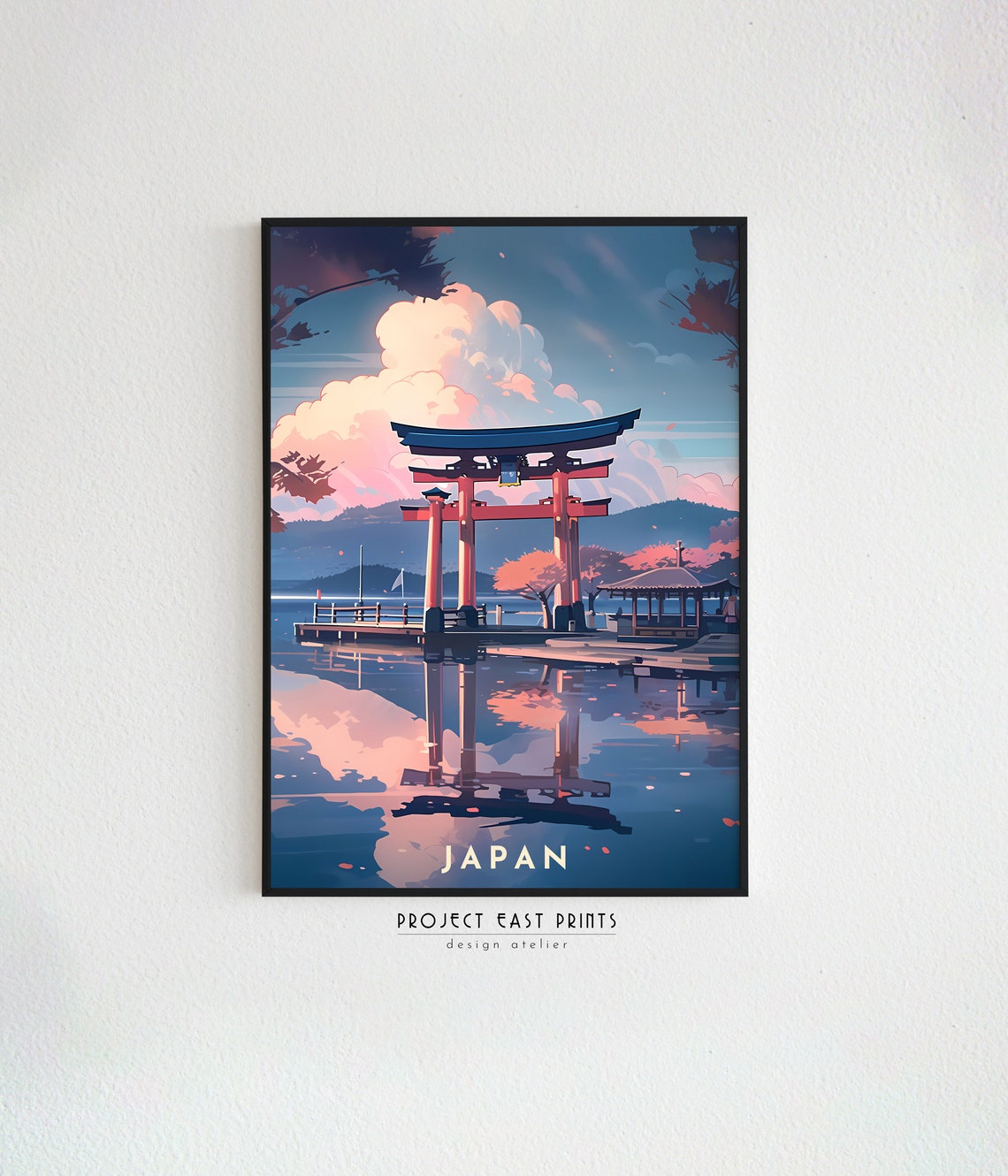 Japan Vermilion Torii Gate Sunset Reflection Retro Travel Poster - Image 3