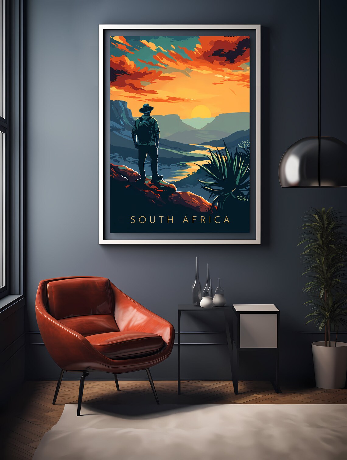 South Africa Safari Sunset Hiker Canyon Adventure Retro Travel Poster - Image 2