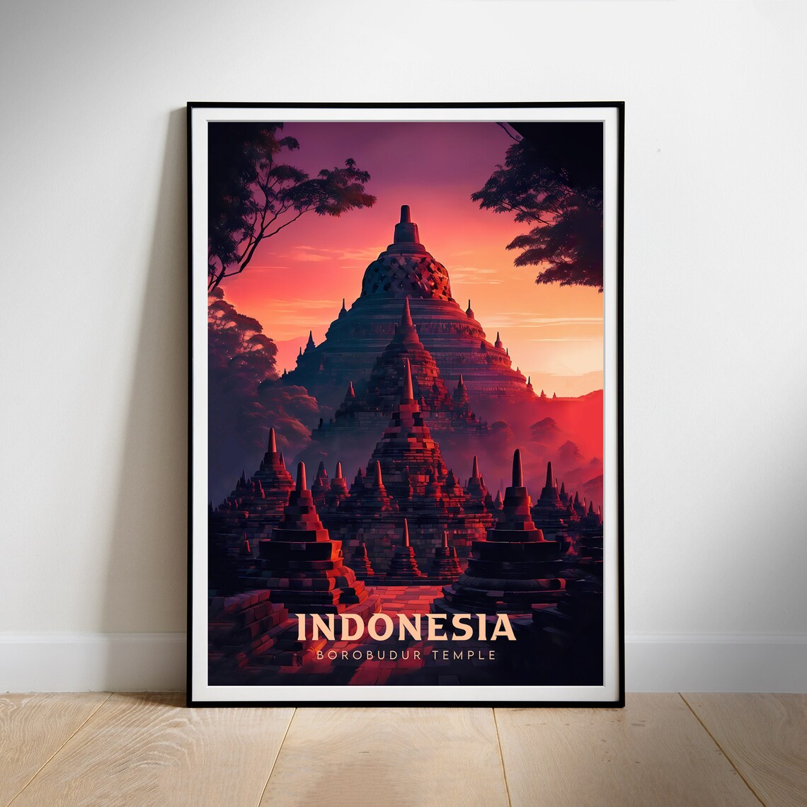 Borobudur Temple Travel Poster, Indonesia Landscape