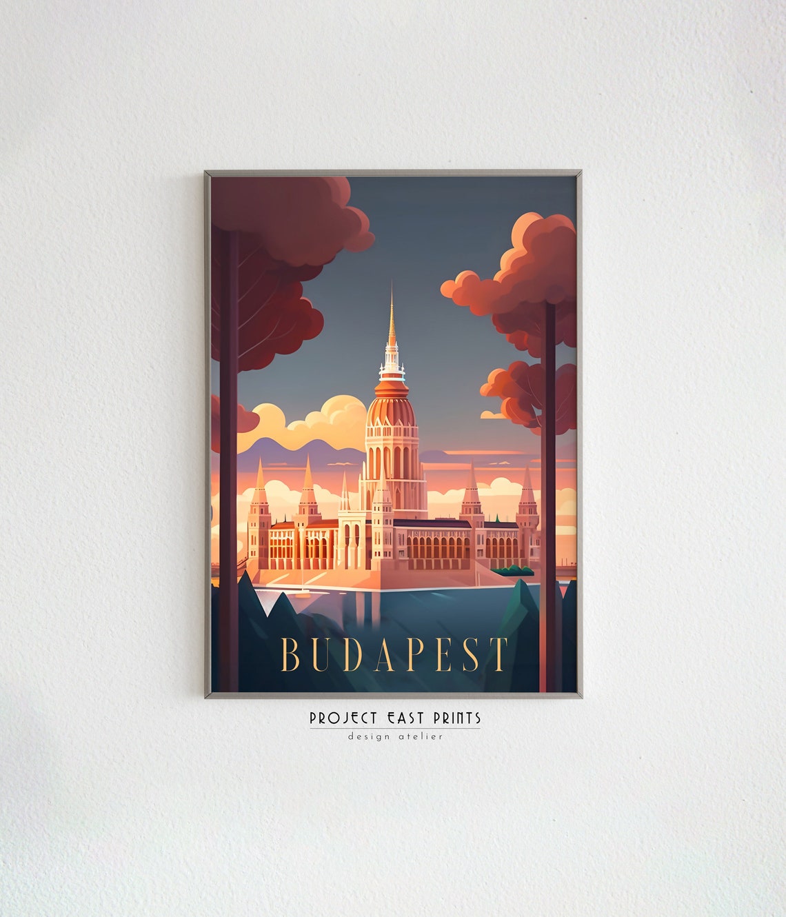 Budapest Hungarian Parliament Danube Dusk Retro Travel Poster - Image 2