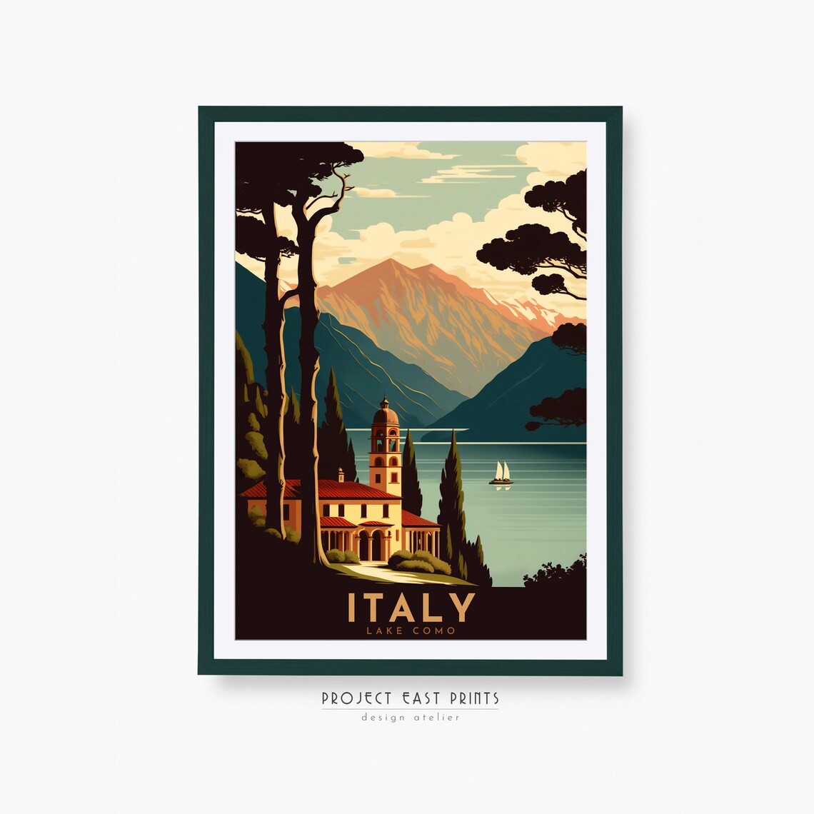 Lake Como Retro Travel Poster, Italy Art Print