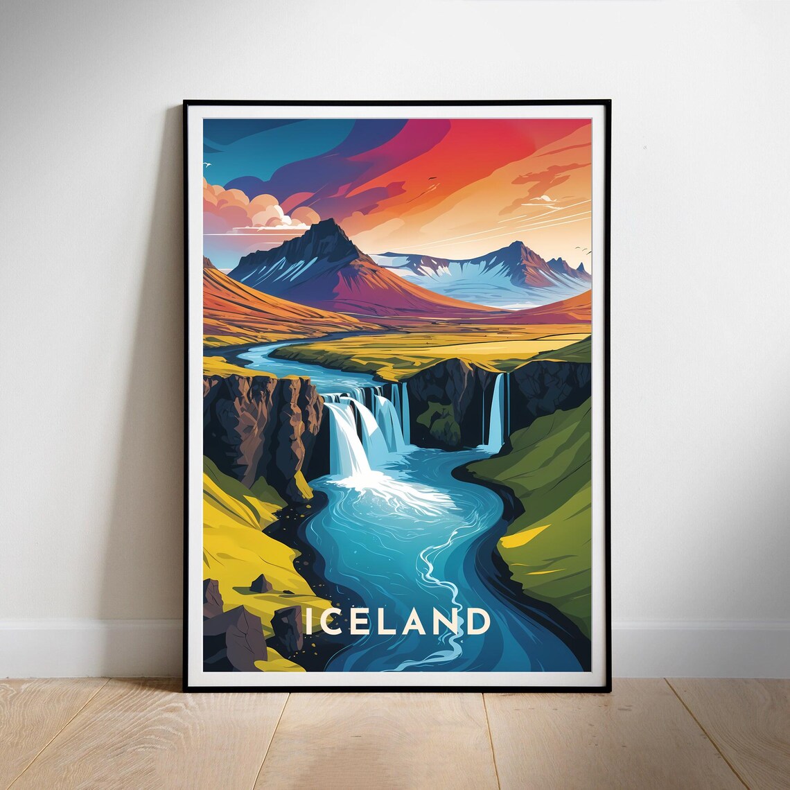 Iceland Retro Travel Poster Print, Europe Wall Art