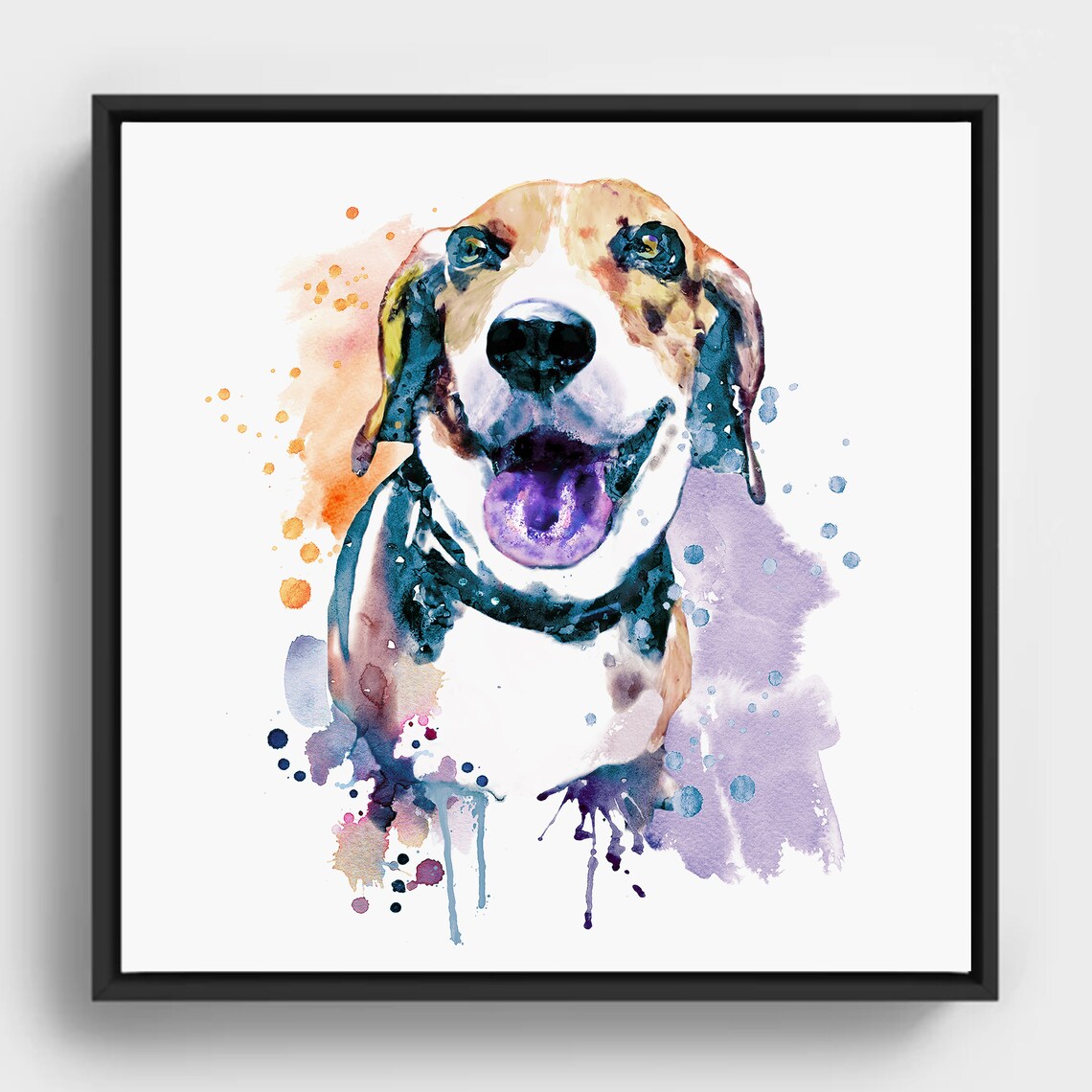 Happy Beagle Colorful Watercolor Dog Portrait Splash Art Print