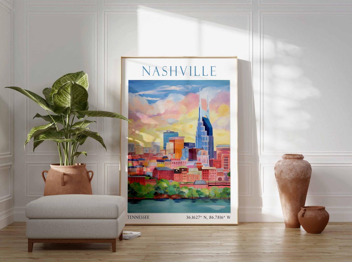 Nashville Travel Poster Nashville Travel Print Tennessee Poster Usa Wall Art Botanical Art Nashville Travel Poster Nashville Gift - Image 3