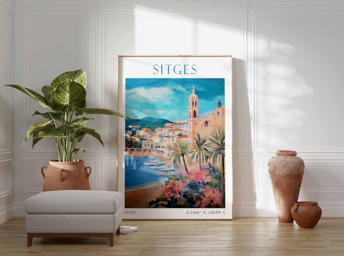 Sitges Spain Coastal Old Town Church Tower Mediterranean Travel Poster - Image 2