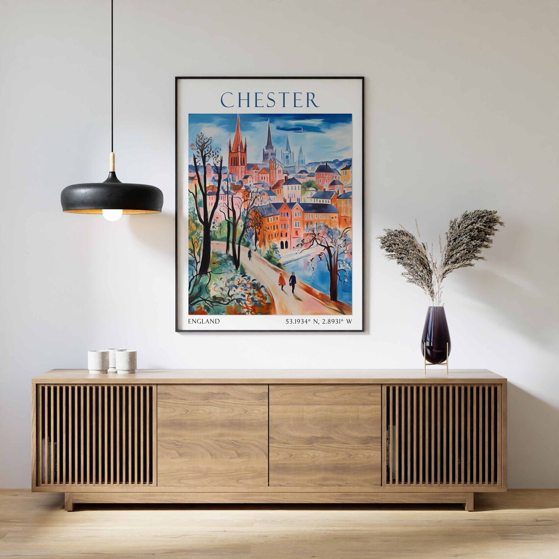 Chester England Travel Poster Cathedral Towers River Walk Art - Image 2