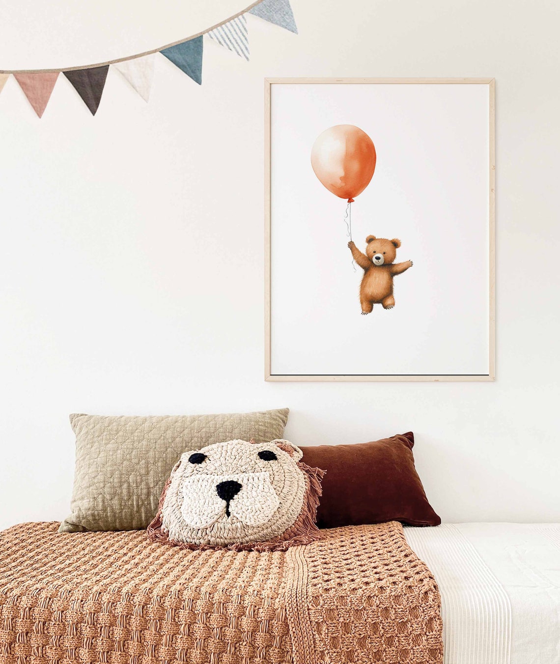 Teddy Bear Floating with an Orange Balloon Watercolor Poster - Image 3