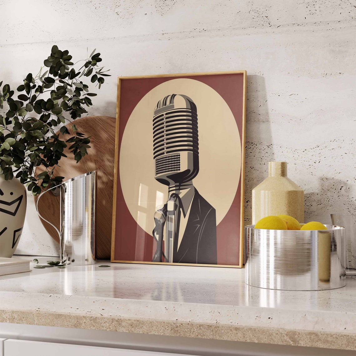 Vintage Microphone Head Suit Cream Oval Jazz Singer Gift Poster - Image 3