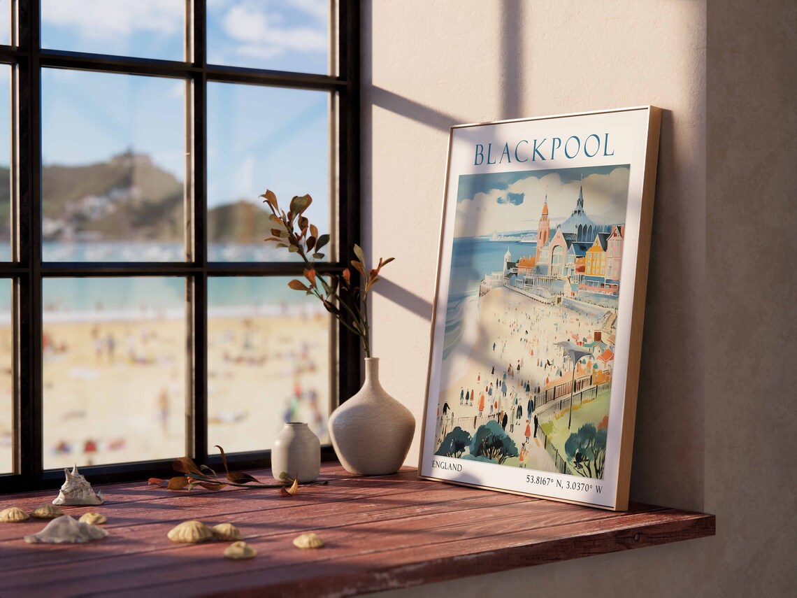 Blackpool England Travel Poster Beach Promenade Painting Art - Image 3