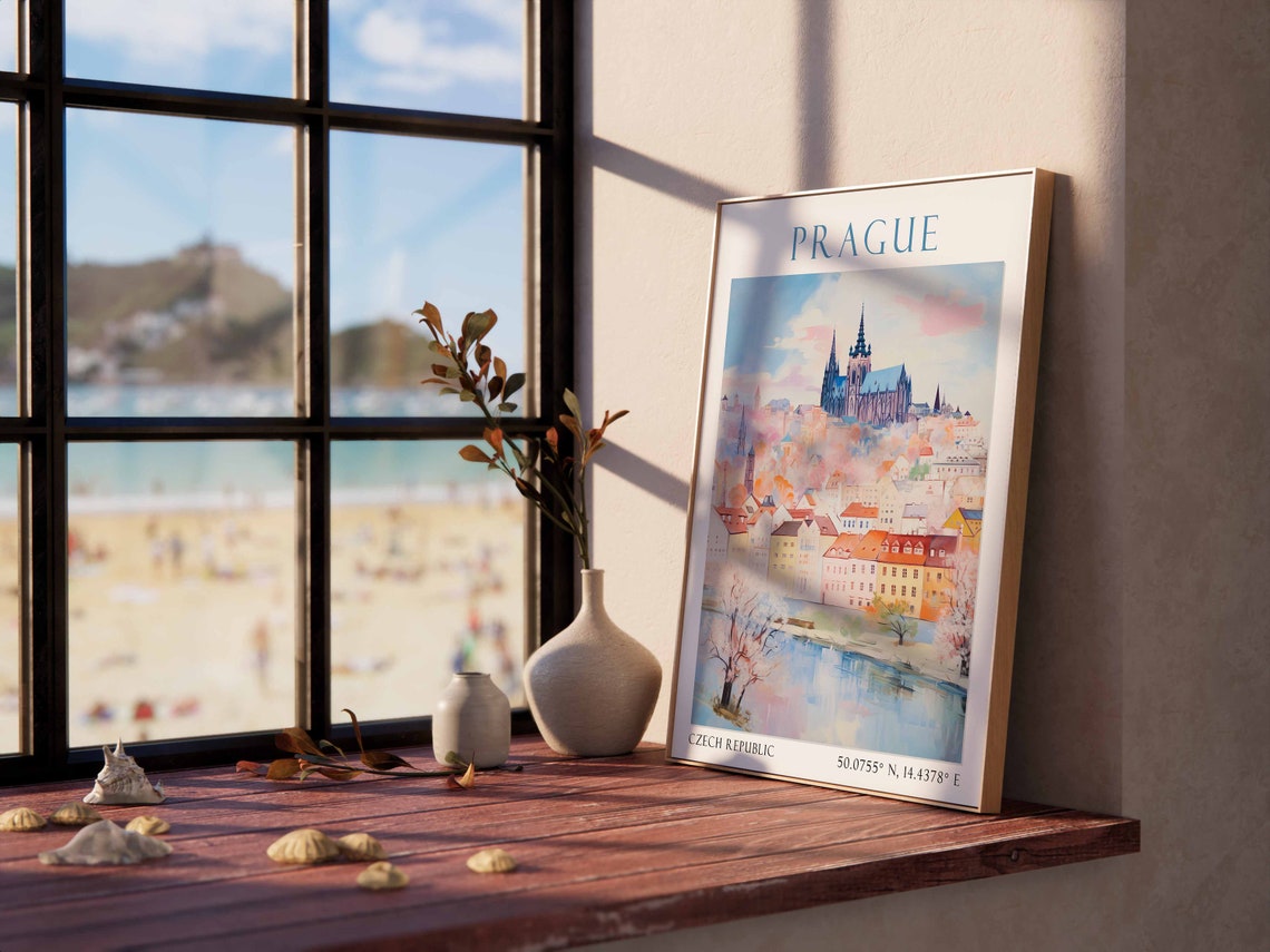 Prague Travel Print Prague Travel Poster Czech Republic Wall Art Charles Bridge Art Czech Travel Decor Travel Gift Vintage Wall Art - Image 3