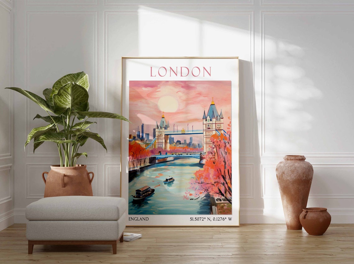 London Travel Print London Travel Poster United Kingdom Wall Art London Travel Gift Vintage Travel Decor British Wall Decor - Image 2