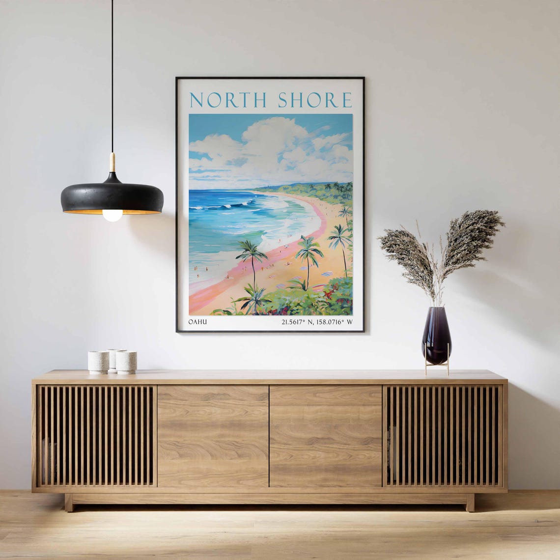 North Shore Hawaii Sandy Beach Surfers Watercolor Travel Poster - Image 2