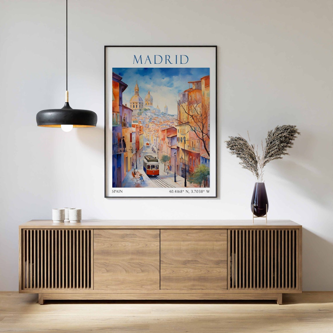 Madrid Spain Travel Poster Red Tram Domed Cathedral View Art - Image 3