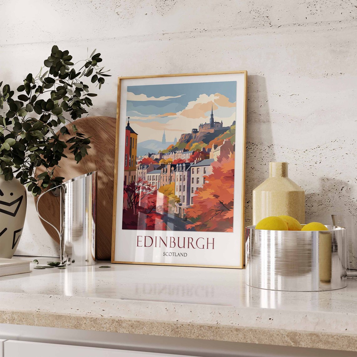 Edinburgh Scotland Castle Rock Autumn Foliage City Scene Poster - Image 3